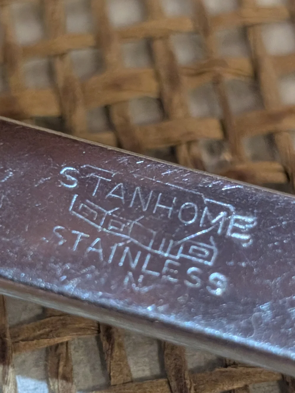 Vintage Stanhome Slotted Metal Turner with Marbled Brown Handle